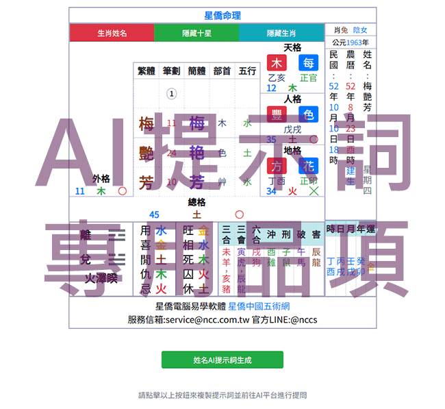 姓名AI命格提示詞
